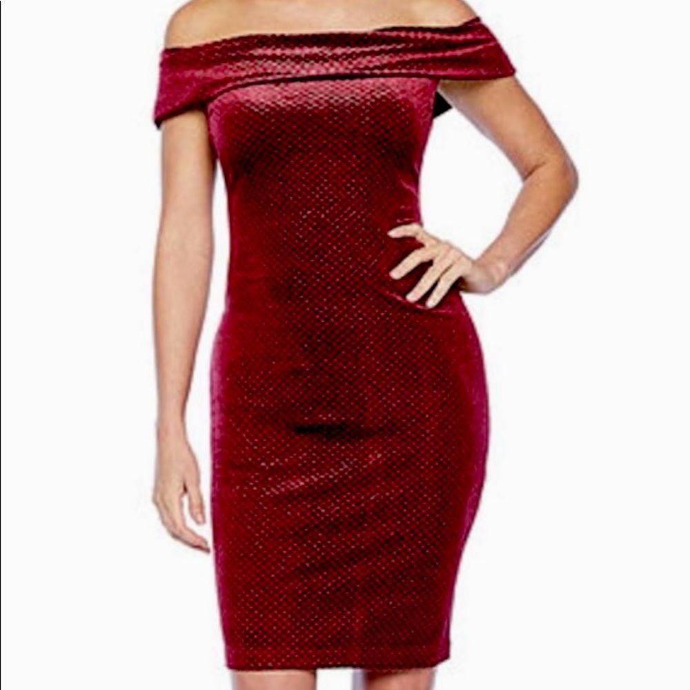 New Premier Amour Off Shoulder Velvet Sheath Dress Glitter